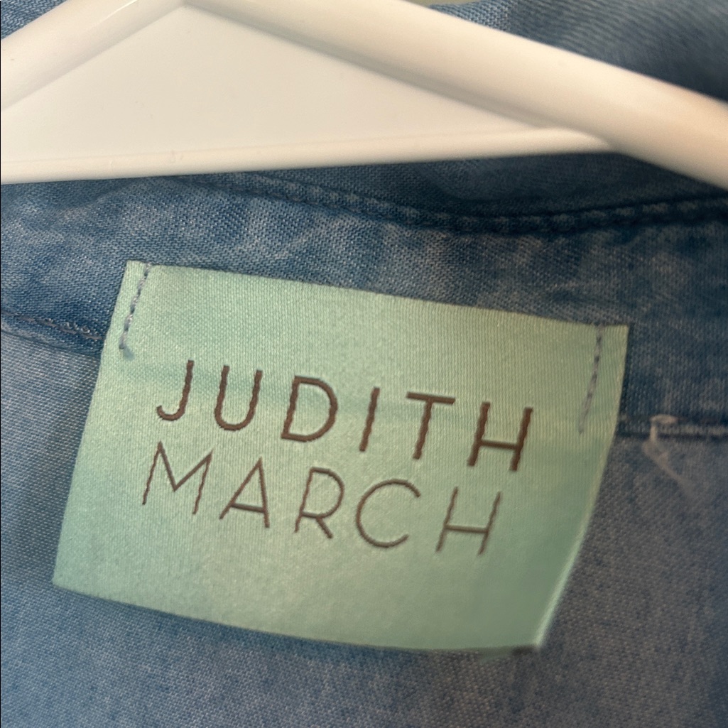 Euc Judith March Shake Ya Palm Palms Denim Front Tie Blouse Large — image 4 of 4